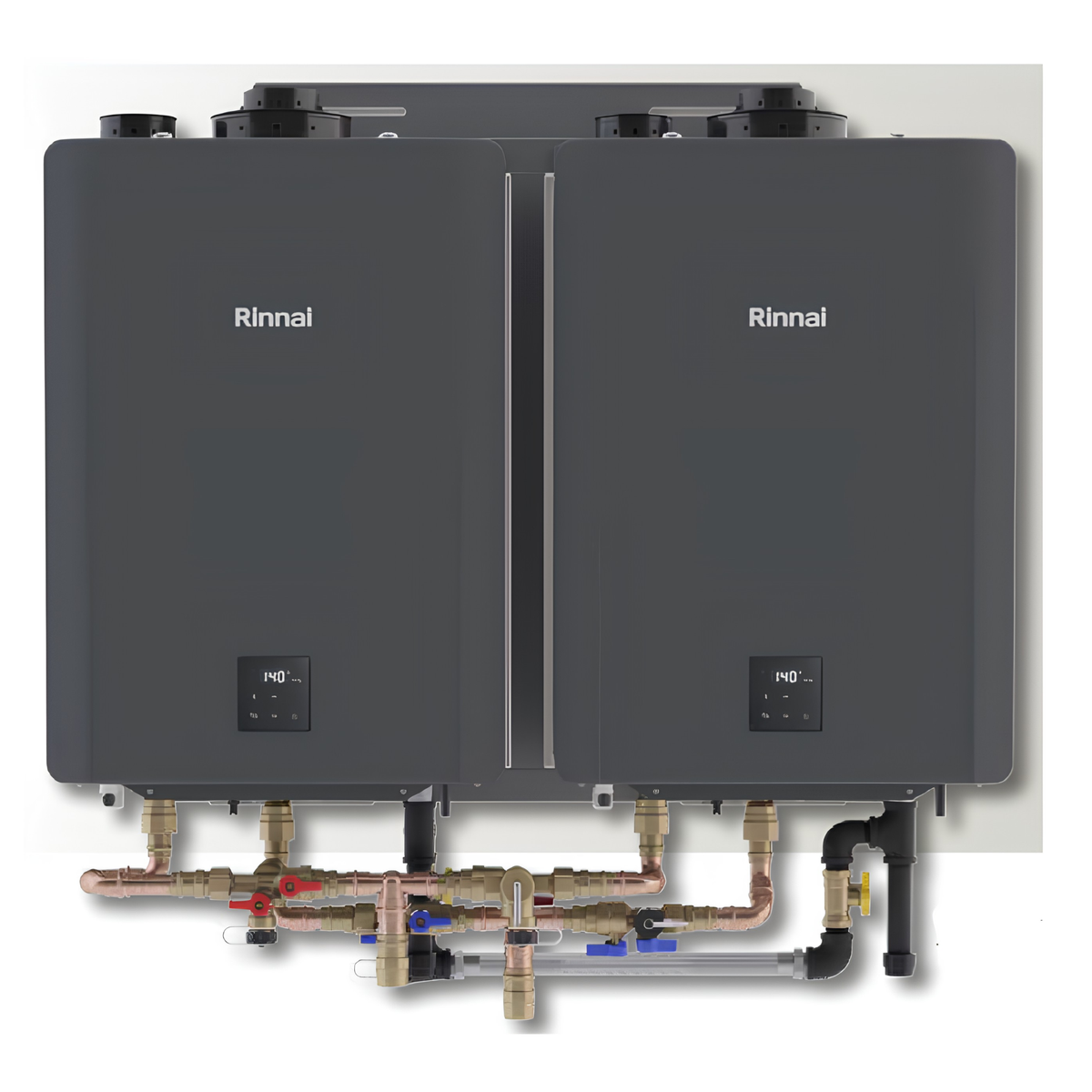 Rinnai Interior Compact Wall Hanging Rack 2-Unit Tankless Water Heater – Natural Gas