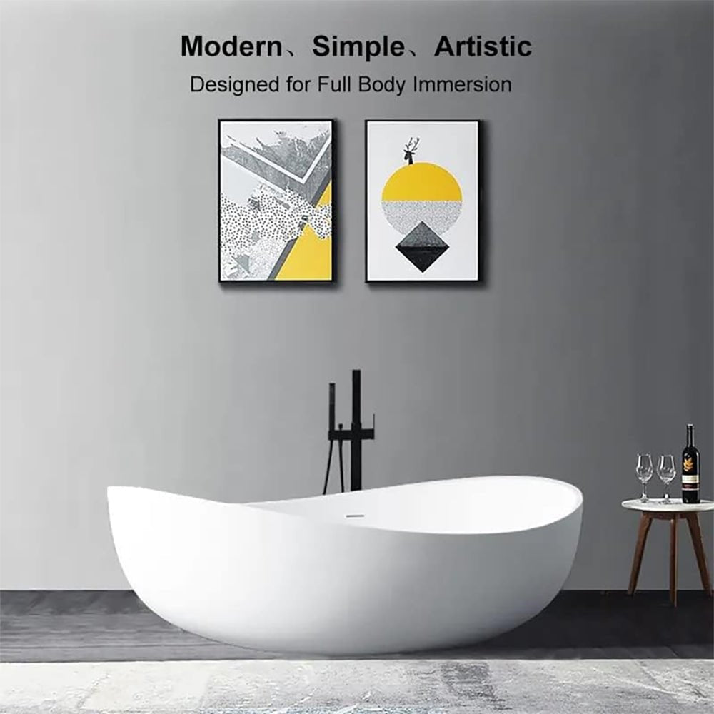 WBT Premium Freestanding Extra Large Oval Stone Besin Soaking Bathtub, 71"