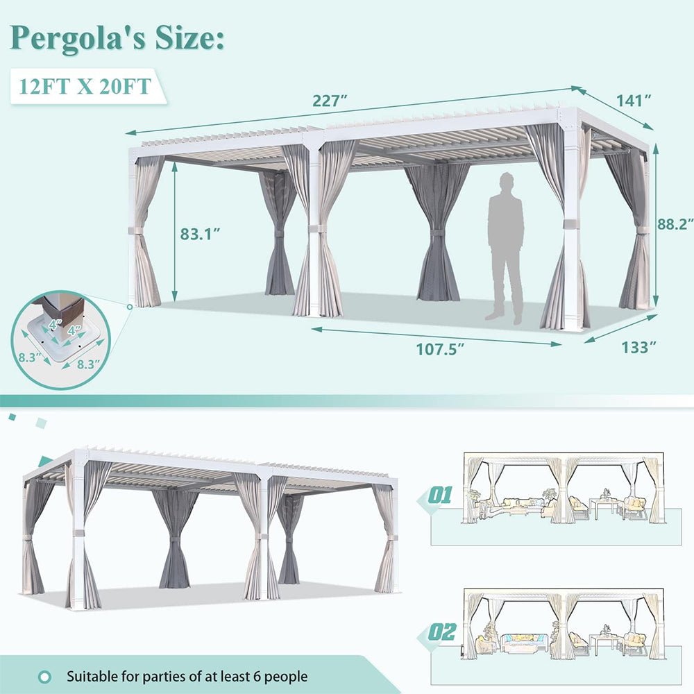 [12x20FT] Outdoor Hardtop Louvered Pergola With Adjustable Aluminum Rainproof Roof (97418625)